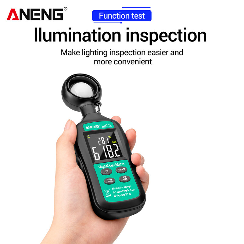 ANENG GN201 Luxmeter Digital Light Meter ขนาด200K Lux Meter เครื่องวัดความสว่าง Uv Meter UV Radiometer มือถือ Illuminometer Photometer