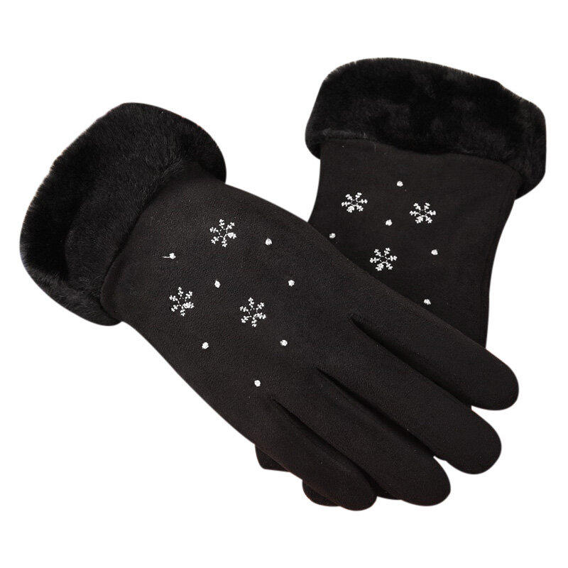 Feminino aquecimento mão camurça luvas de floco de neve toca tela espessada velo forrado luvas quentes nyz shop