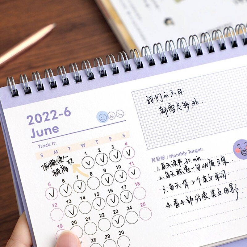 Calendário de mesa portátil, calendário de mesa em cores sólidas para desenho manual, suprimentos para escritório, planejador de horário diário, 2022
