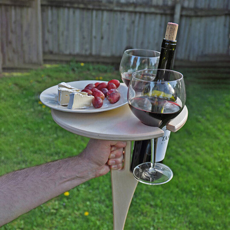 Outdoor Wijn Tafel Met Opvouwbare Ronde Desktop Mini Houten Picknicktafel Gemakkelijk Te Dragen Wijnrek Dropshipping
