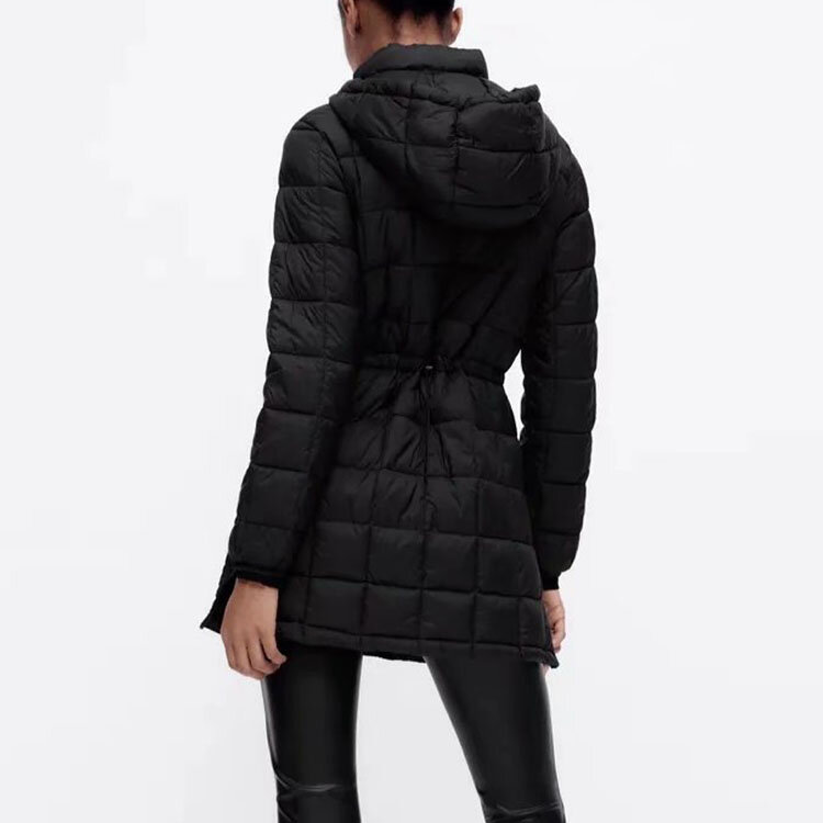Chaqueta de algodón con capucha para mujer, chaqueta informal de manga larga con cremallera, bolsillo volador decorativo, otoño e invierno, 2021