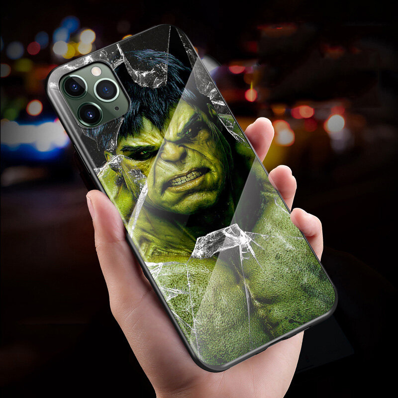 Marvel Hulk – coque en verre trempé pour Apple iPhone, pour modèles 12, 11, 8, 7, 6, 6S, XS, XR, SE, X, 2020 Pro Max, Mini Plus