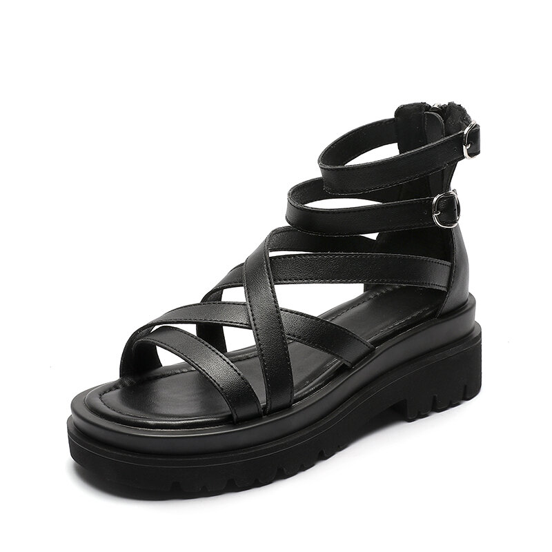 Sandalias romanas de mujer de cuero genuino 2021 nuevo verano antideslizante suela gruesa sandalias casuales todo-fósforo zapatos de playa sandalias de las mujeres