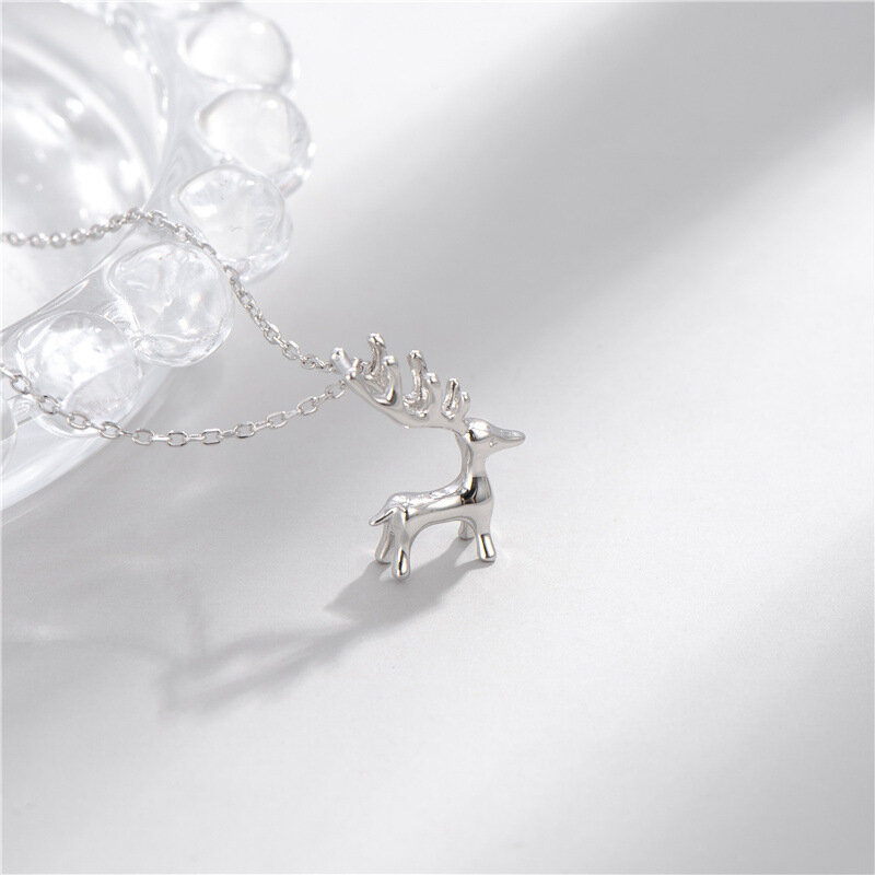 Sodrov 925 Sterling Silver Necklace Pendant For Women Cute Aniimal Elk Necklace High Quality Silver 925 Jewelry Silver Necklace
