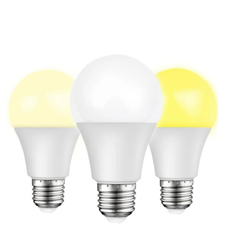 Plastic Three-Color Changing LED Bulb E27 Screw Energy Saving Lamp Household Ultra-Bright LED Light Bulb High Power Light Source