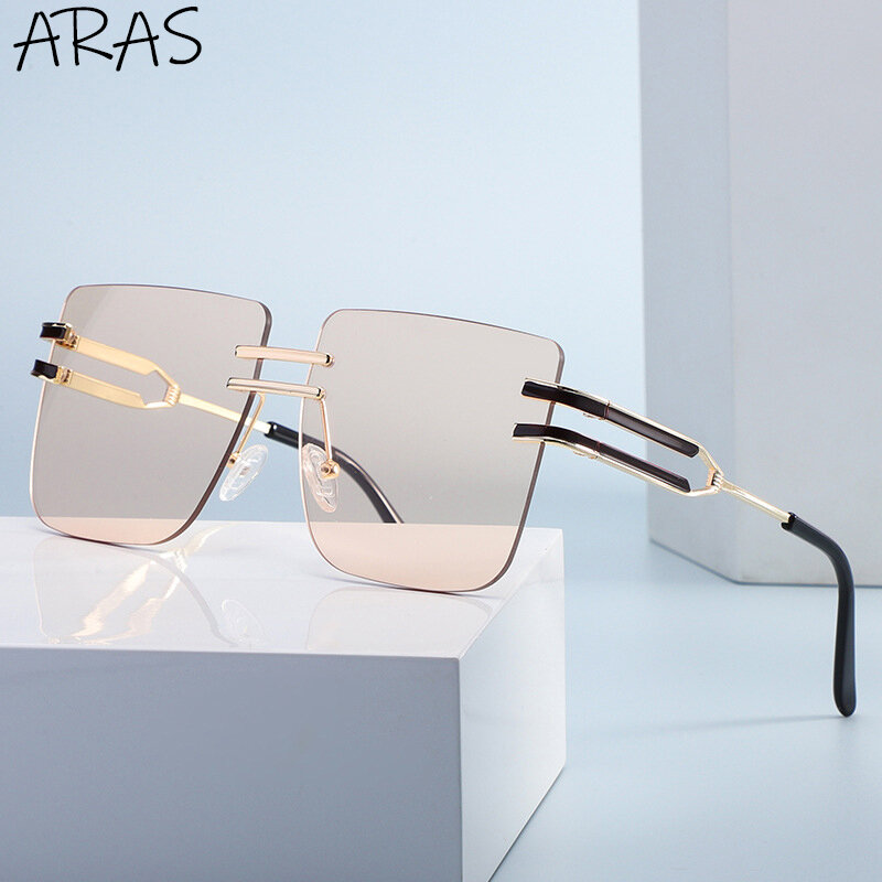 Oversizes Square Rimeless Sunglasses Woman Luxury Brand Metal Big Frame Men 2021 Fashion Frameless Sun Glasses For Women Oculos