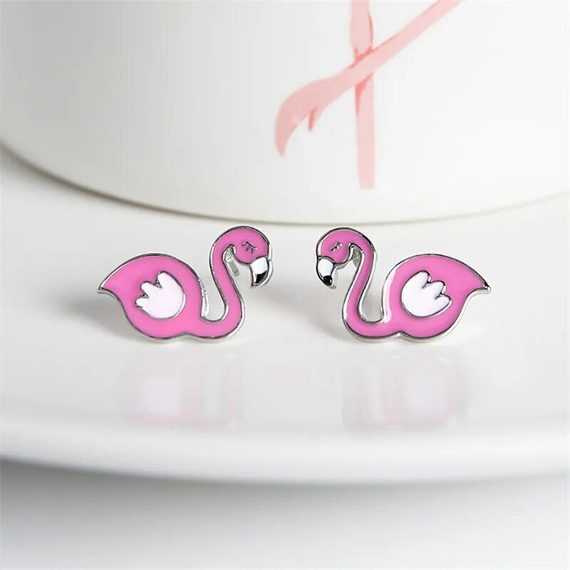 Cartoon Enamel Birds Flamingo Stud Earrings Ear Accessories Cute Fruit Avocado Ice Cream Earings For Girl Statement Jewelry