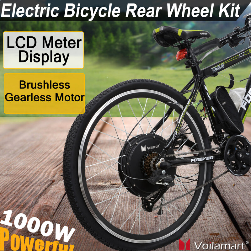 Voilamart 26 "Elektrische Fahrrad Conversion Kit 48V 1000W Hinterrad Bürstenlosen Hub Motor Kit LCD Meter UK lager