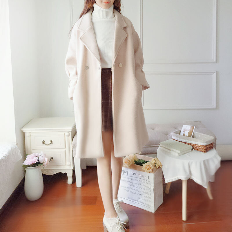 Abrigo vintage de Cachemira para mujer, abrigo de lana de manga larga con cuello en V, color sólido, elegante, para otoño e invierno, 881F, novedad de 2020