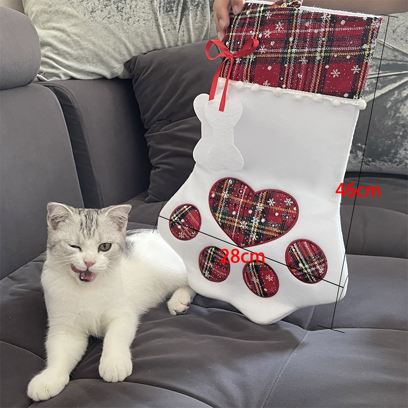 18 ''große Personalisierte Pet Weihnachten Strumpf Katze Hund Benannt Pfote Muster Hängen Strümpfe für Weihnachten Baum Dekorationen