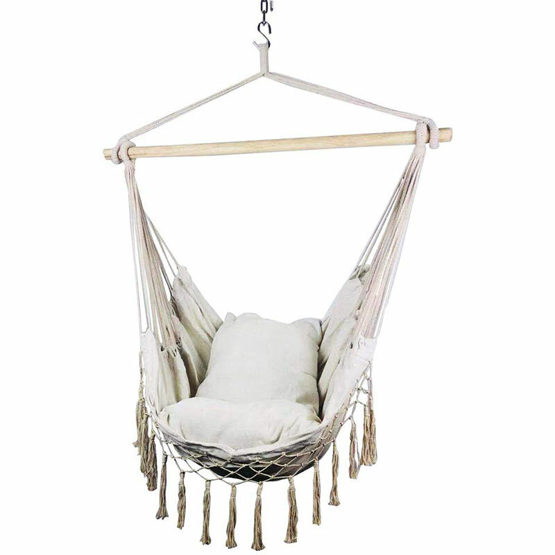 Macrame Lounging Hanging Rope Hammock Chair Porch Swing Seat for Indoor & Outdoor Garden Patio Yard Bedroom