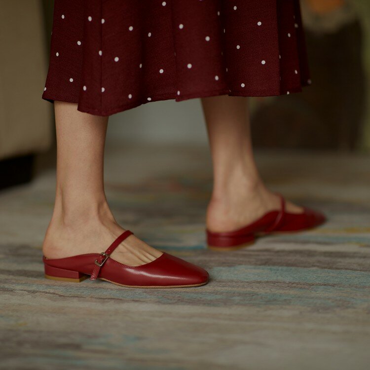 Kmeioo – chaussures plates rétro en cuir véritable pour femmes, sandales à bout carré, mules d'été de base en peau de vache à enfiler, 2020