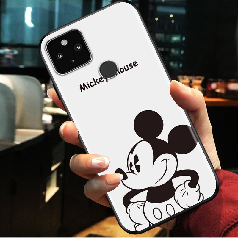 Mickey capa de celular preta e branca, capa à prova de choque para google pixel 5 4 5a 4a xl 5g capa de telefone preta, macia