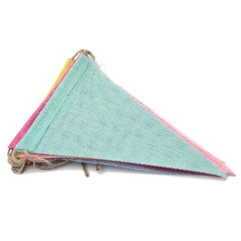4PCS Vintage Colorful Burlap Linen Bunting Flags Pennant for Happy Birthday Party Wedding Garland Decoration Candy Bar
