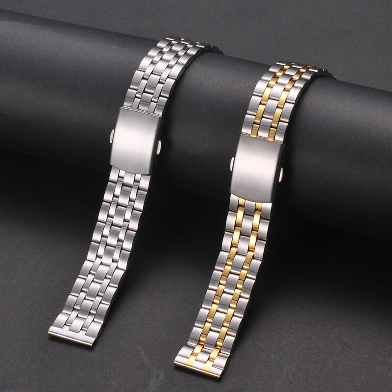 Correa de reloj plata y oro para hombre y mujer, pulsera de acero inoxidable con cierre de despliegues, accesorios de 18mm, 20mm y 22mm