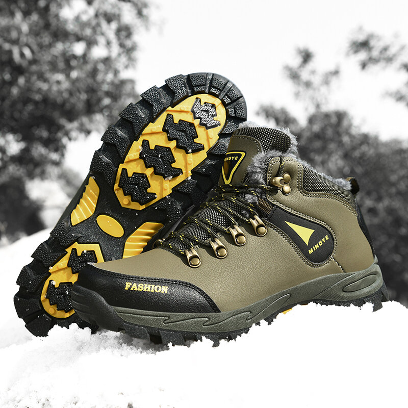 Sepatu Pria Botas Sepatu Hiking Chaussure Homme Sepatu Bot Musim Dingin Bulu Hangat Berjalan Luar Ruangan Tahan Air Pria Ukuran Plus 47