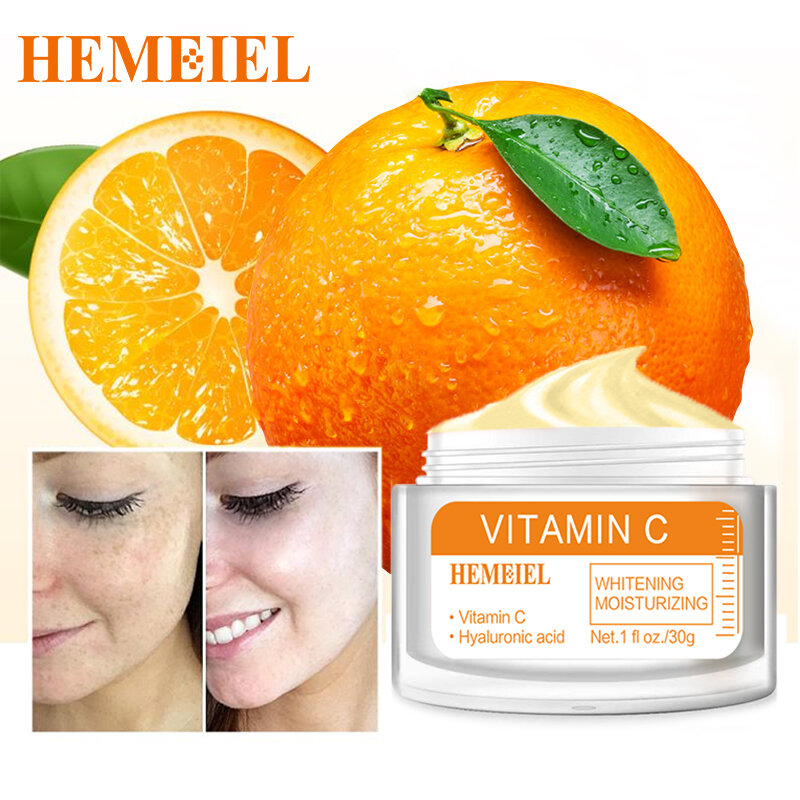 Crème éclaircissante à la vitamine C, 2021 Essence naturelle, crème pour le visage, éclaircissante, hydratante, hyaluronique, pour les taches de rousseur, 100%