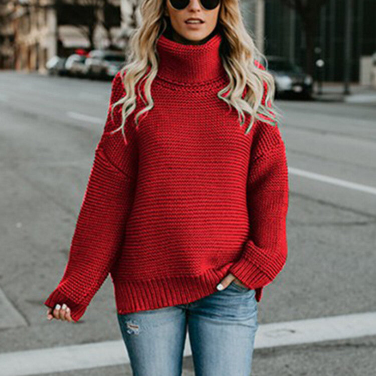 Осенне-зимний женский свитер с высоким воротником, теплые пуловеры оверсайз, свитер с длинным рукавом, кашемировый свободный джемпер