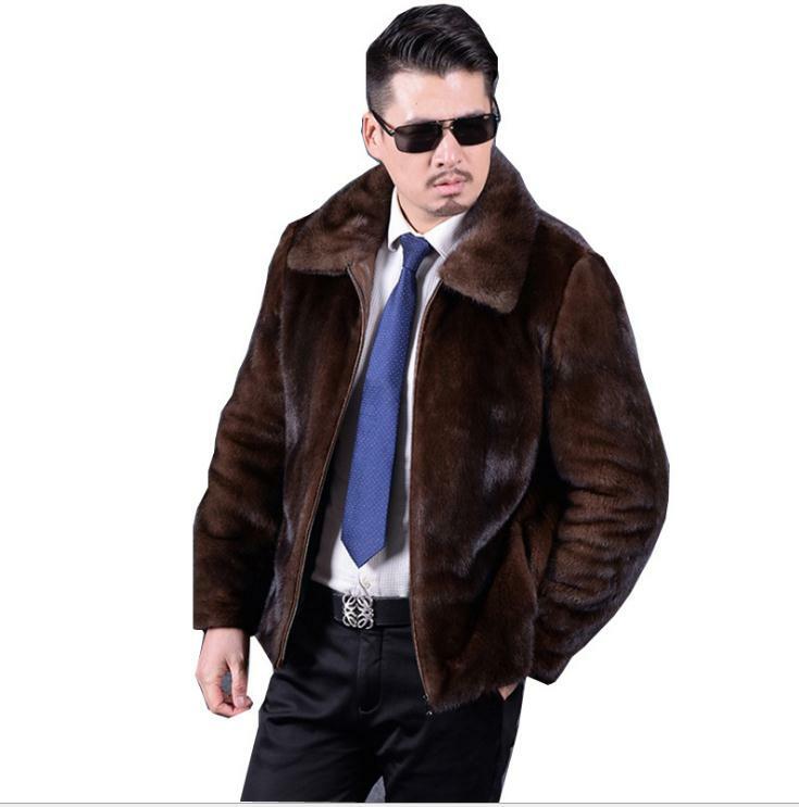 Jaqueta couro masculino turn down collar longa seção inverno outono falso vison casacos de pele dos homens do falso casacos de pele k1536