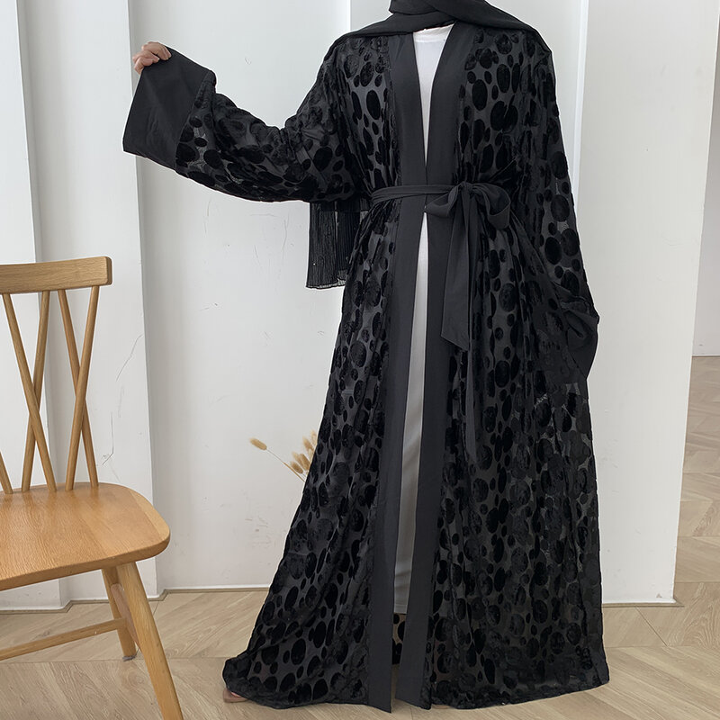 黒イードムバラクドレスカフタンドバイアバヤトルコ着物カーディガンヒジャーブイスラム教のドレス女性のためのイスラム服abayasローブファムete
