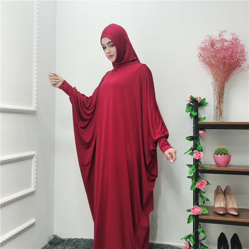 فستان إسلامي طويل للسيدات ، لون سادة ، غطاء رأس ، أكمام الخفاش ، مسجد ، كارديجان ، رمضان ، ماكسي ، 2021