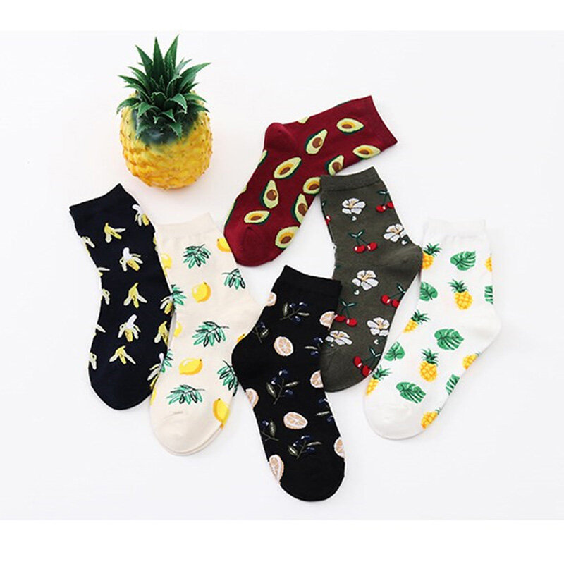 1 par de meias coloridas com estampa criativa de frutas, meias macias elásticas de algodão puro respiráveis, meias curtas unissex da moda