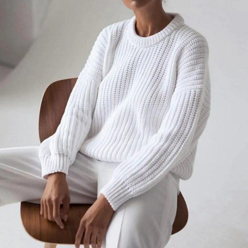 Sweter Rajutan Kerah O Sederhana Bersirkulasi Sweter Musim Semi Lembut Pakaian Kasual Kerah O