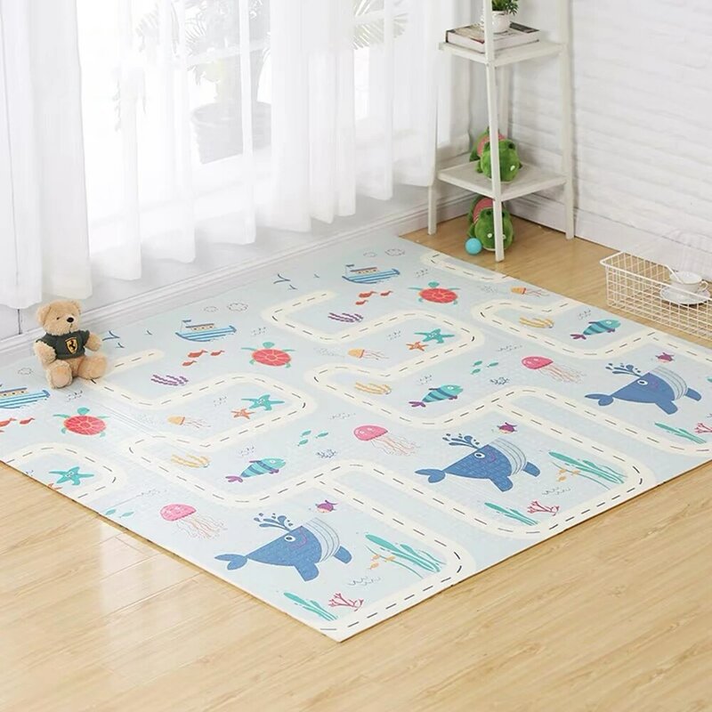 Estera reversible para juegos de bebés, 200x180x1 cm, alfombra plegable para gatear de doble cara, impermeable, portátil, suave