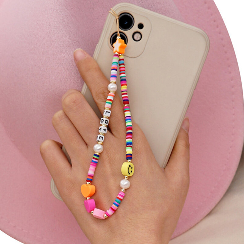 Makersland-Cadena de sonrisa colorida para teléfono móvil, cadena de fruta con corazón, cordón para mujer, accesorios de moda, tendencia al por mayor