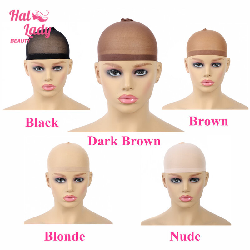 Gorro de malla elástica para hacer pelucas, malla para el pelo, Color rubio, marrón y Nude, tamaño libre, 12 unids/paquete