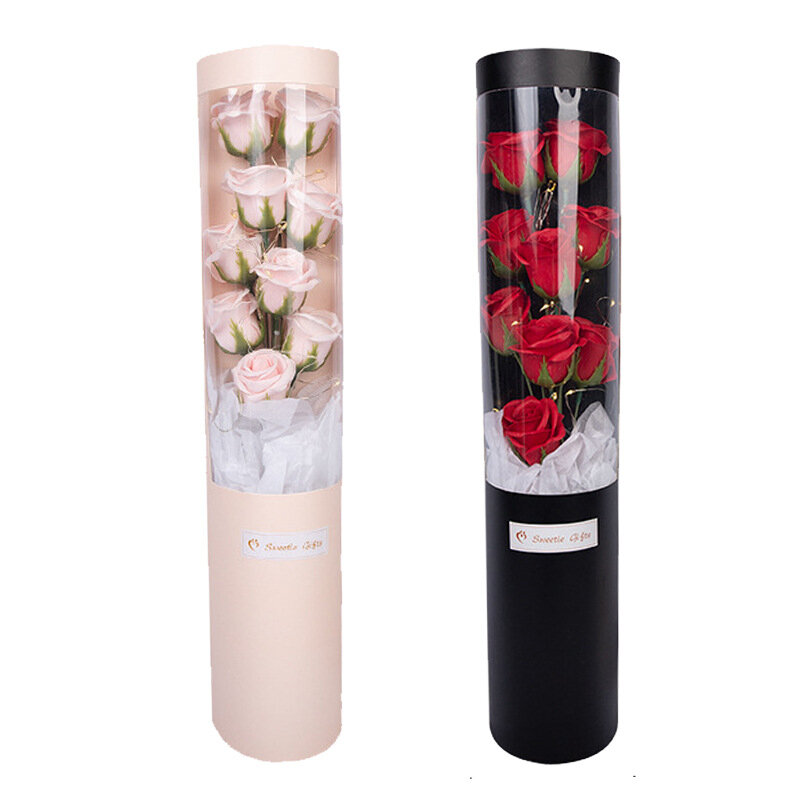 Valentines Day Gift for Girlfriend Eternal Rose soap flower LED Light Foil hug bucket Mothers Day Wedding favors Bridesmaid Gift