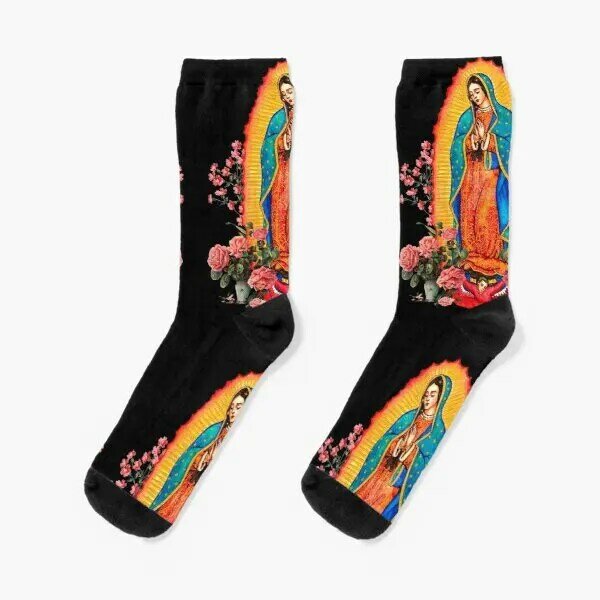 Короткие дышащие забавные зимние черные удобные милые спортивные носки девственницы Гуадалупе для женщин и девочек с узором унисекс