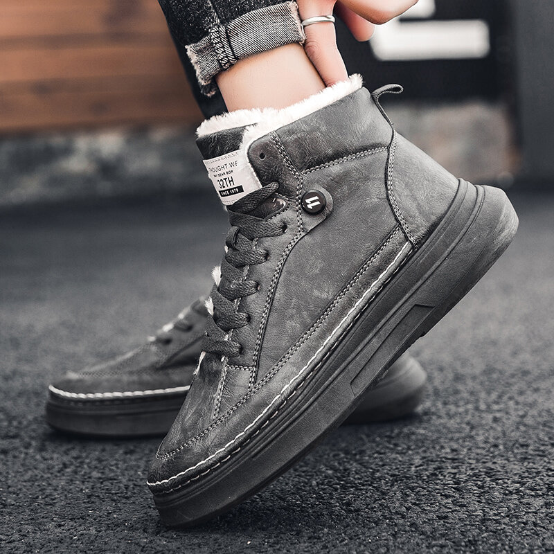 FGXZQ 2020 Winter High-top Shoes Casual Cotton Shoes All-match Fashion Sneaker Outdoor Trend Men's Walking Sneaker Plus Cashmere