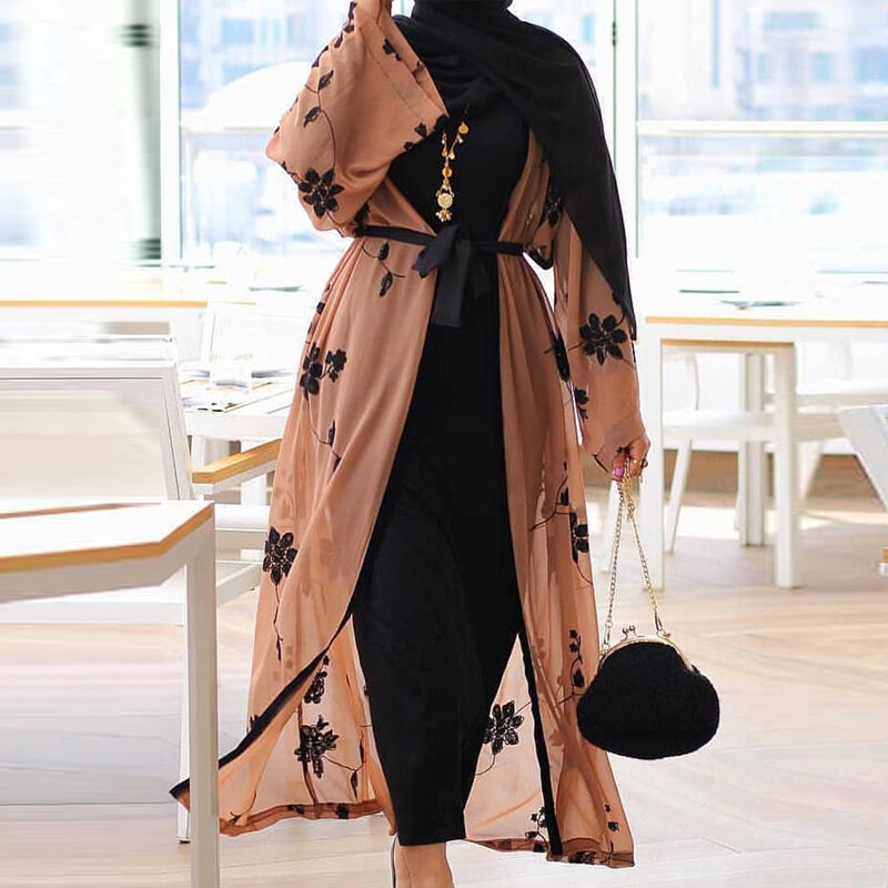 Chiffon Dubai Abaya Kimono Islam Moslim Hijab Jurk Abaya Voor Vrouwen Kaftan Caftan Marocain Turkse Islamitische Kleding Robe Coat
