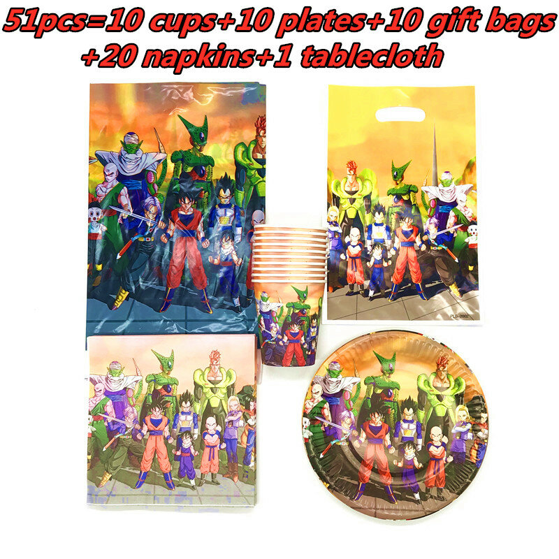 81/51Pcs Son Goku Theme Party Supplies Kids Birthday Decoration Disposable Tableware Set Paper Plates Cups Baby Shower Boy Decor