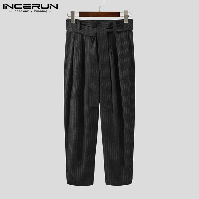 INCERUN – pantalon à rayures pour hommes, Streetwear, ample, décontracté, jambes larges, taille haute, Long costume, S-5XL, 2021
