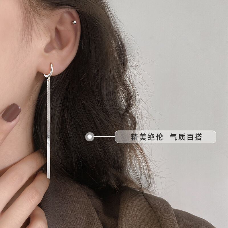 Pendientes coreanos con botón en la oreja para mujer, aretes largos y elegantes con borla, de alta calidad
