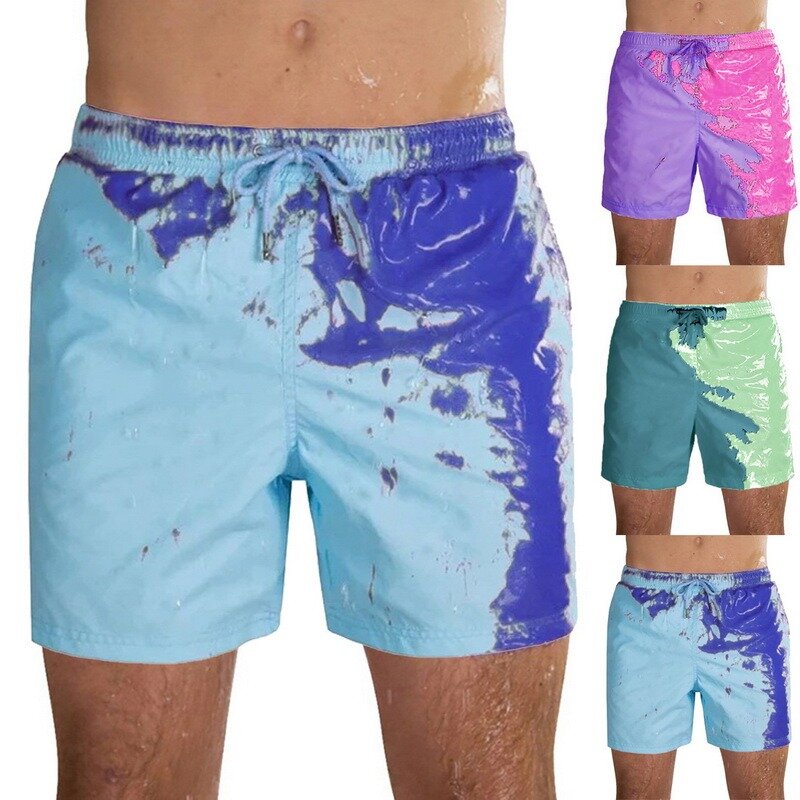 Bañadores cortos con cambio de Color mágico para hombre, traje de baño corto de secado rápido para playa y verano