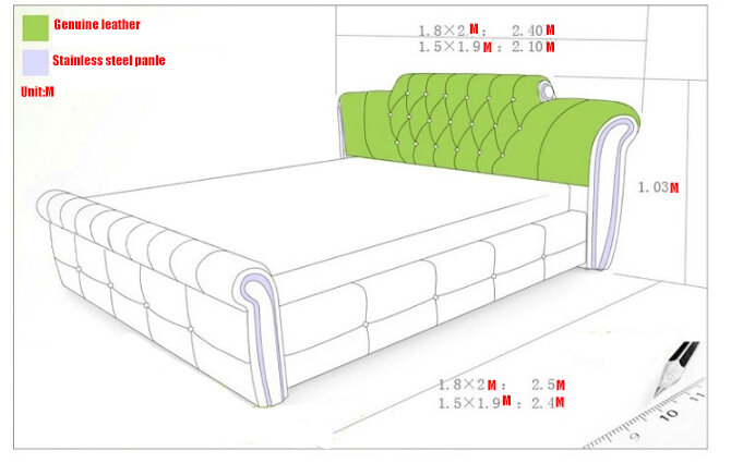 Cama de cuero blanco europeo para dormitorio, 1,5 m, 1,8 m, # CE-095