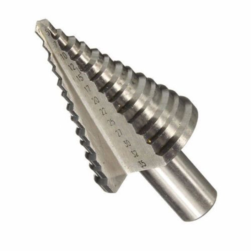 Silver HSS 5-35mm Spiral Grooved Cone Step Drill Bit Hole Cutter Triangle Round Shank