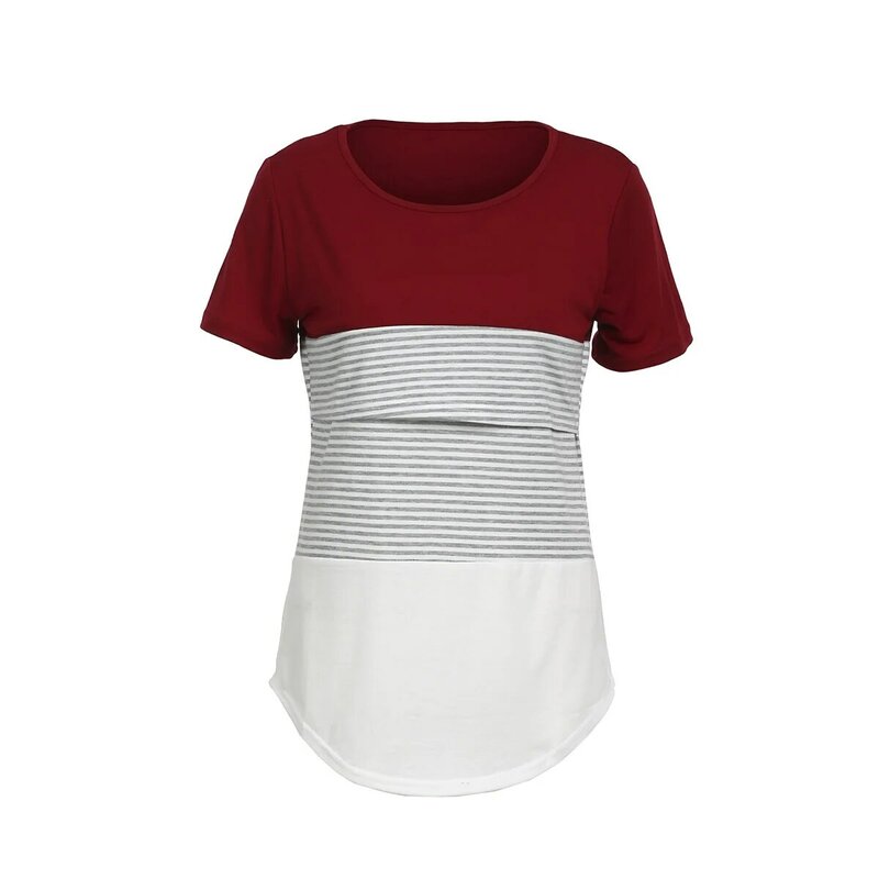 Women Pregnancy Clothes Maternity Clothing Summer Breastfeeding Tee Nursing Tops Striped Short Sleeve T-shirt Fashion