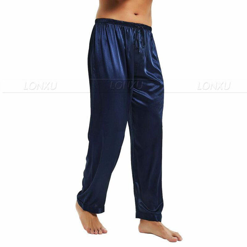 Pyjama en Satin de soie pour homme, pantalon long, bas de sommeil, livraison gratuite, S M L XL 2XL 3XL 4XL Plus