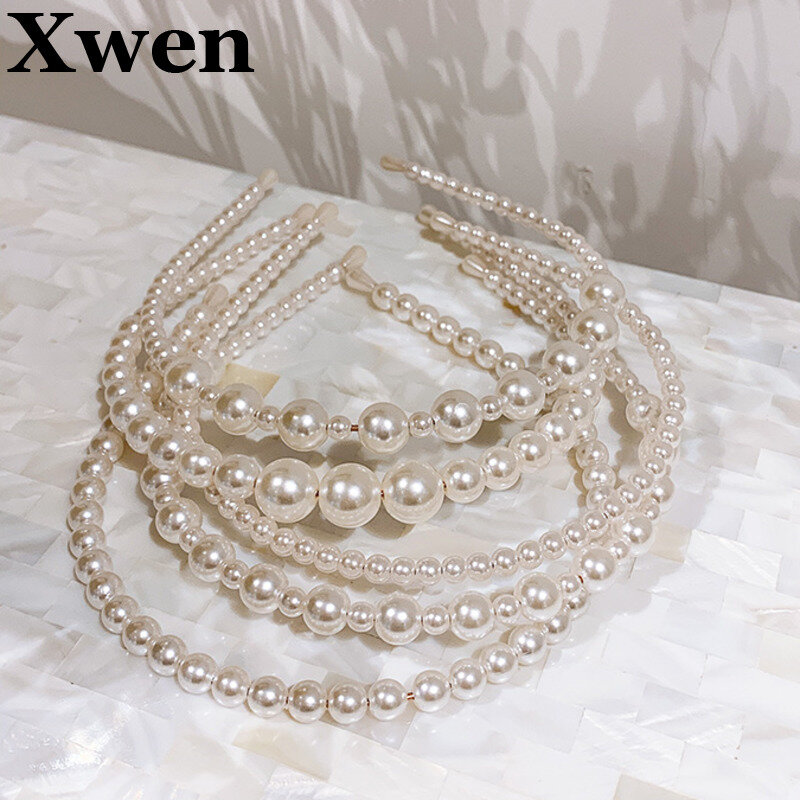 [Xwen] 真珠のヘアバンドシンプルな気質の毛結合2021新ヘッドバンドレトロ髪飾りファッションヘアアクセサリーOH168