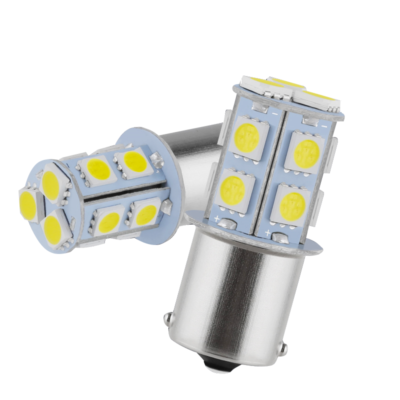 Eliteson-luces LED traseras de freno para coche, lámpara de señal de giro BA15S de 12V, Bombilla blanca de estacionamiento inverso, R5W, contacto único, 2 uds., 1156, 5050, 13smd