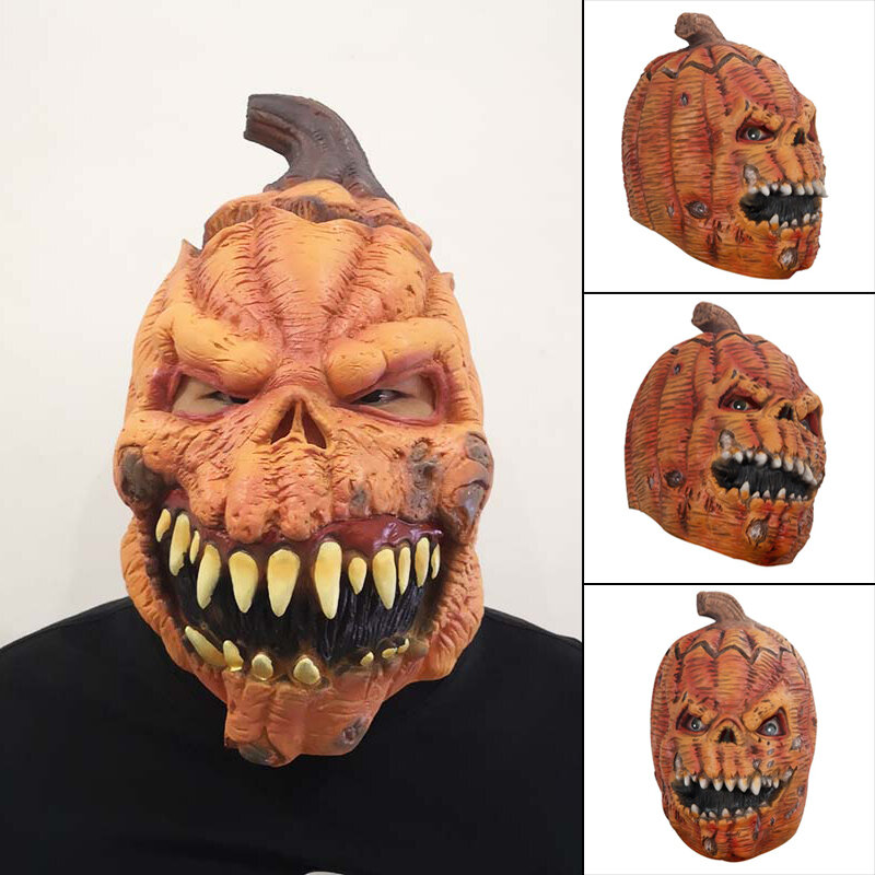 Masker Labu Horor Tutup Kepala Lateks Yang Dapat Digunakan Kembali Properti Kostum Cosplay Halloween untuk Pesta Festival Masquerade BN