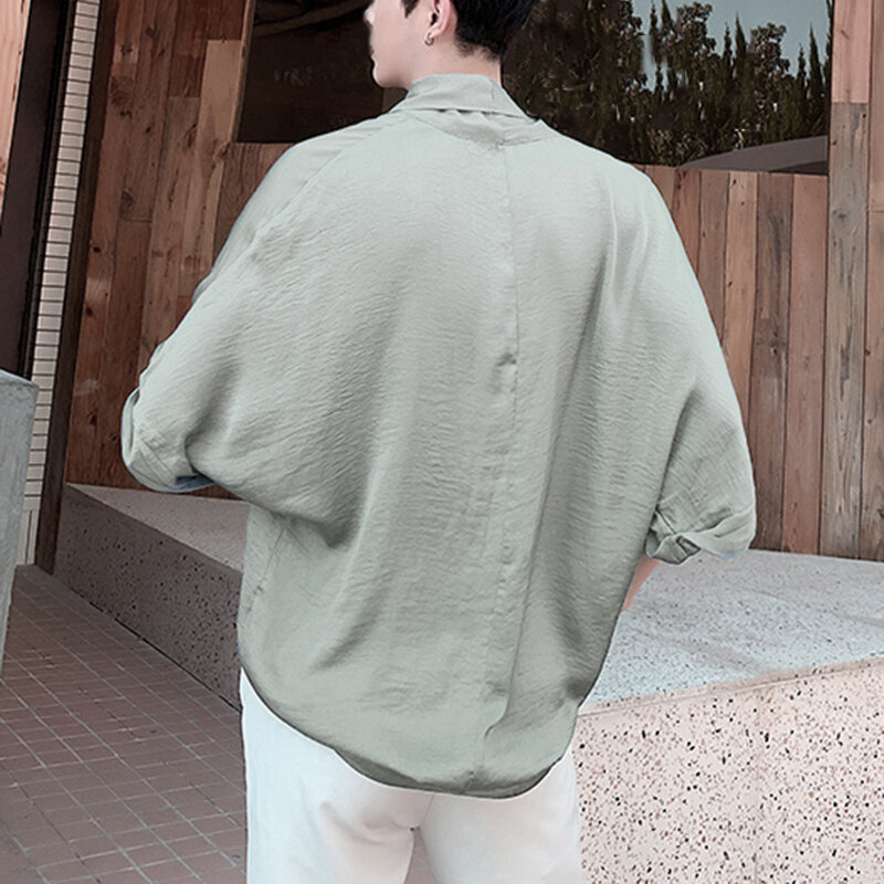 INCERUN Kemeja Pria Kasual Bersirkulasi Maskulin Kaus Warna Solid Santai Pria Blus Longgar Leher V Setengah Lengan Gaya Korea 5XL