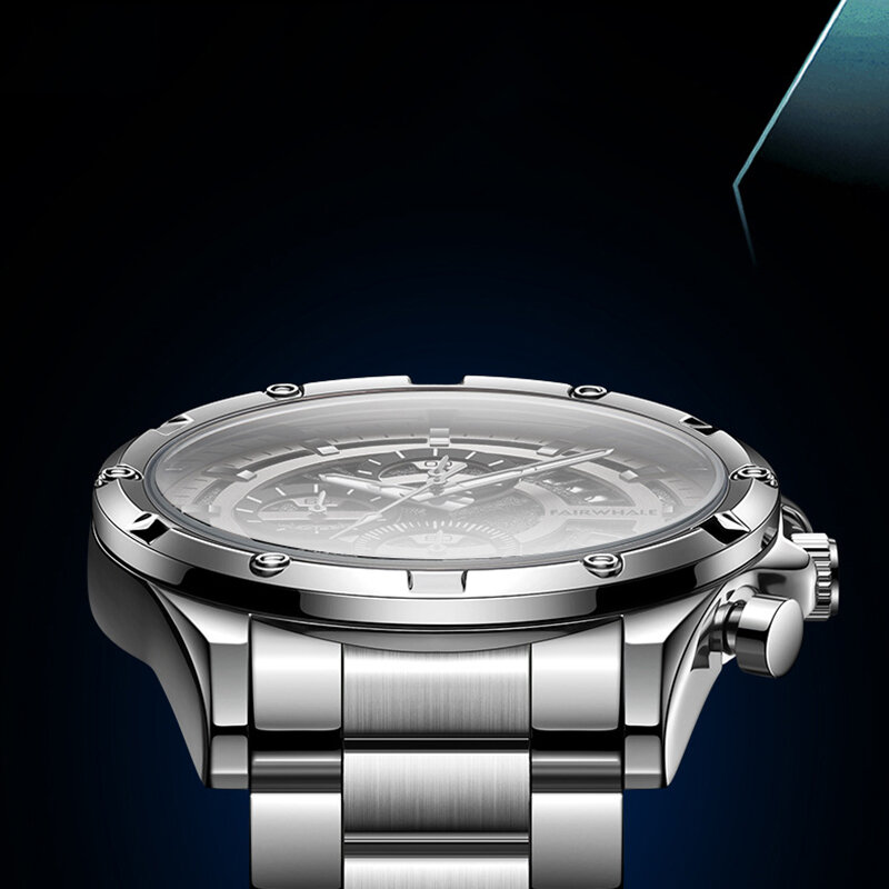 Marca fairwhale quartzo multifuncional relógios de alta qualidade homem negócios revestido espelho de vidro à prova dwaterproof água relógios pulso