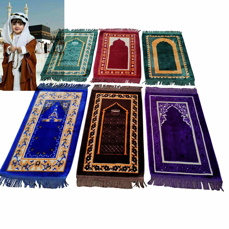 Bambini di preghiera Zerbino Bambini Islamico di Preghiera Tappetini Janamaz Musulmano Salah Namaz Sajadah Zerbino 35 × 60 CENTIMETRI