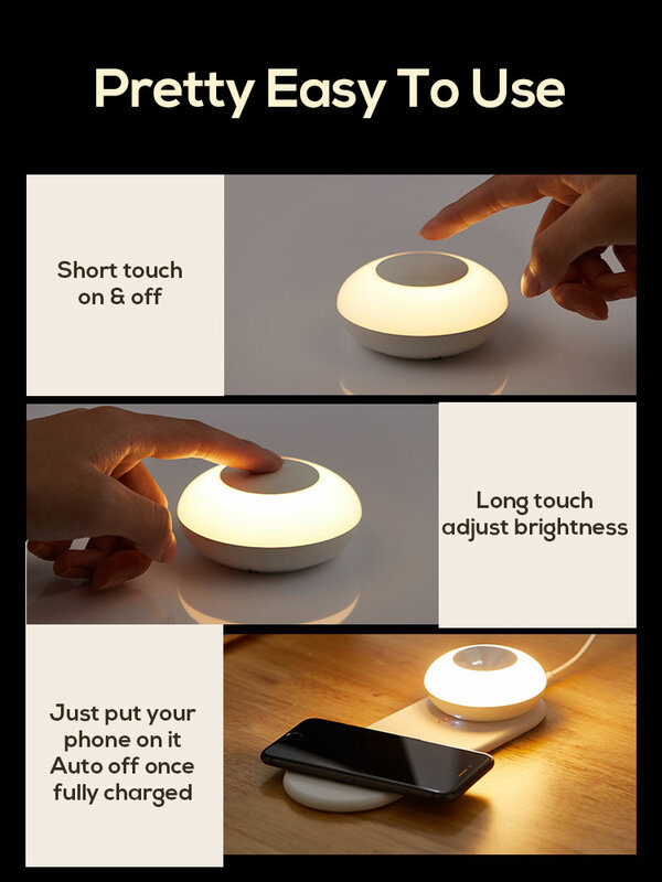 MOONSHADOW-luz nocturna con Sensor Led inteligente, lámpara de noche con carga inalámbrica por USB, protección ocular