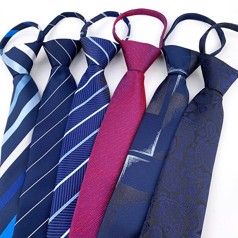 7CM krawat na wąską szyję mężczyźni wstępnie wiązany krawat w paski łatwy krawat jedwabne krawaty męski automatyczny zamek krawat niebieski leniwy krawaty Zipper krawaty A139